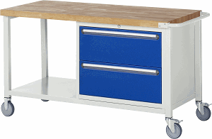 Fahrbare Werkbank Modell 8255, B 1500xT 700xH 880mm, Buche-Massiv-Platte 40mm
