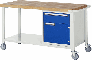 Fahrbare Werkbank Modell 8152, B 1500xT 700xH 880mm, Buche-Massiv-Platte 40mm