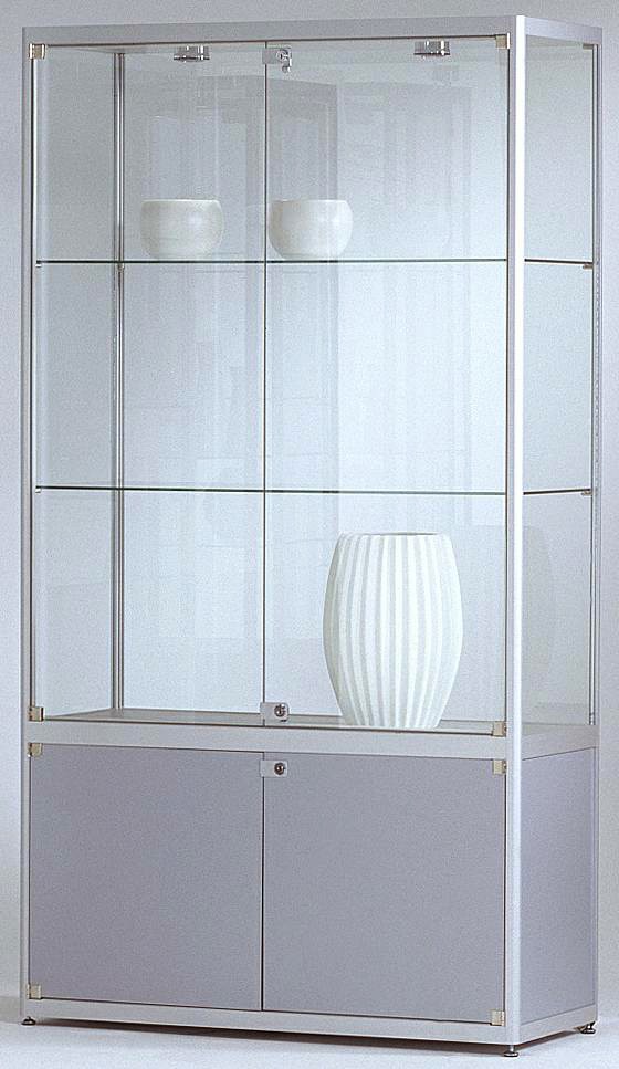 Standvitrine mit Staufach 1820x1000x400 mm HxBxT mit 4-seitiger ESG-Verglasung