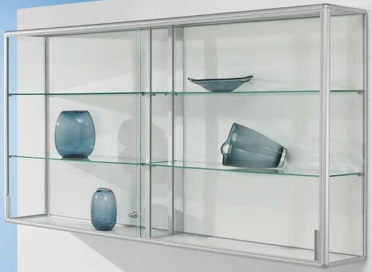 Wandvitrine 1020x1520x300 mm HxBxT mit 4-seitiger ESG-Verglasung, eckige Profile