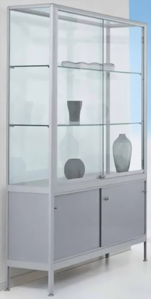 Standvitrine 1950x1500x500 mm HxBxT mit 5-seitiger ESG-Verglasung, eckige Profile
