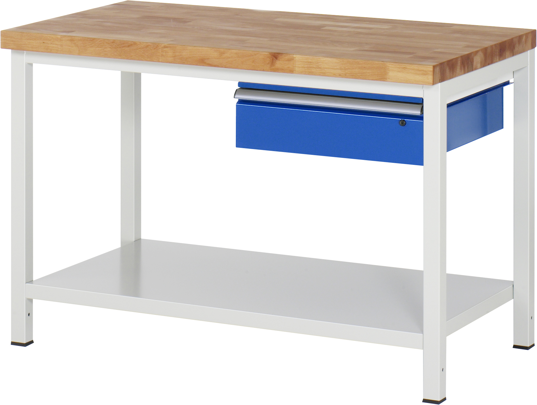 Werkbank verstellbare Höhe, B 1250xT 700xH 840-1040mm, Buche-Massiv-Platte 40mm