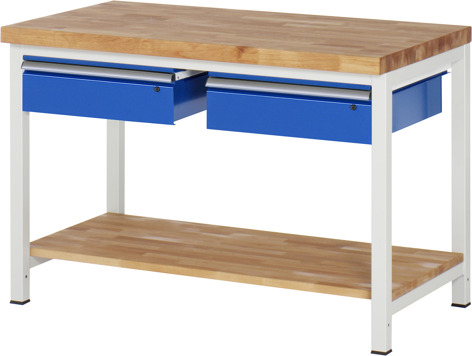 Werkbank verstellbare Höhe, B 1250xT 700xH 840-1040mm, Buche-Massiv-Platte 40mm