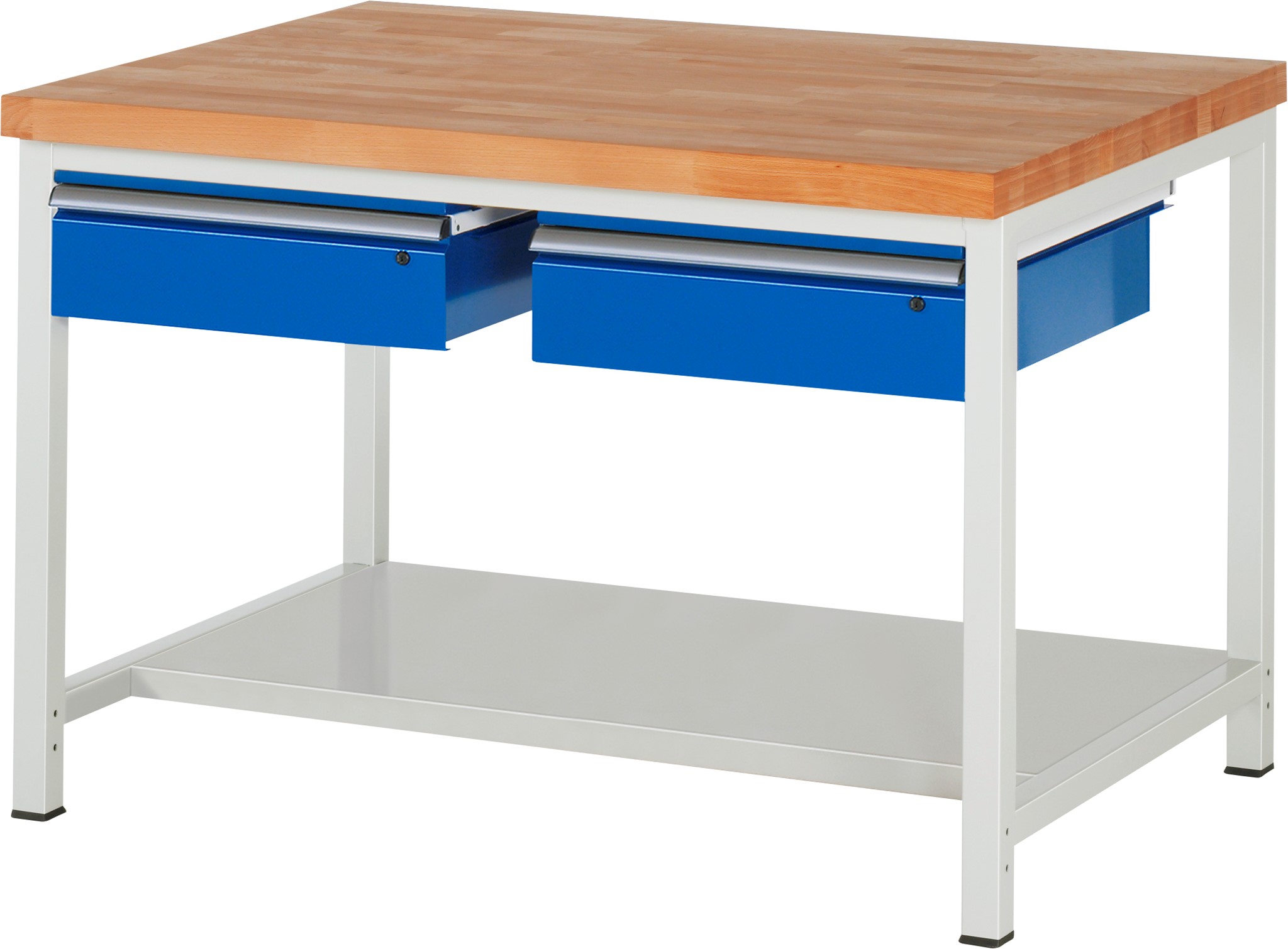 Werkbank fixe Höhe, B 1250xT 900xH 840mm, Buche-Massiv-Platte 40mm