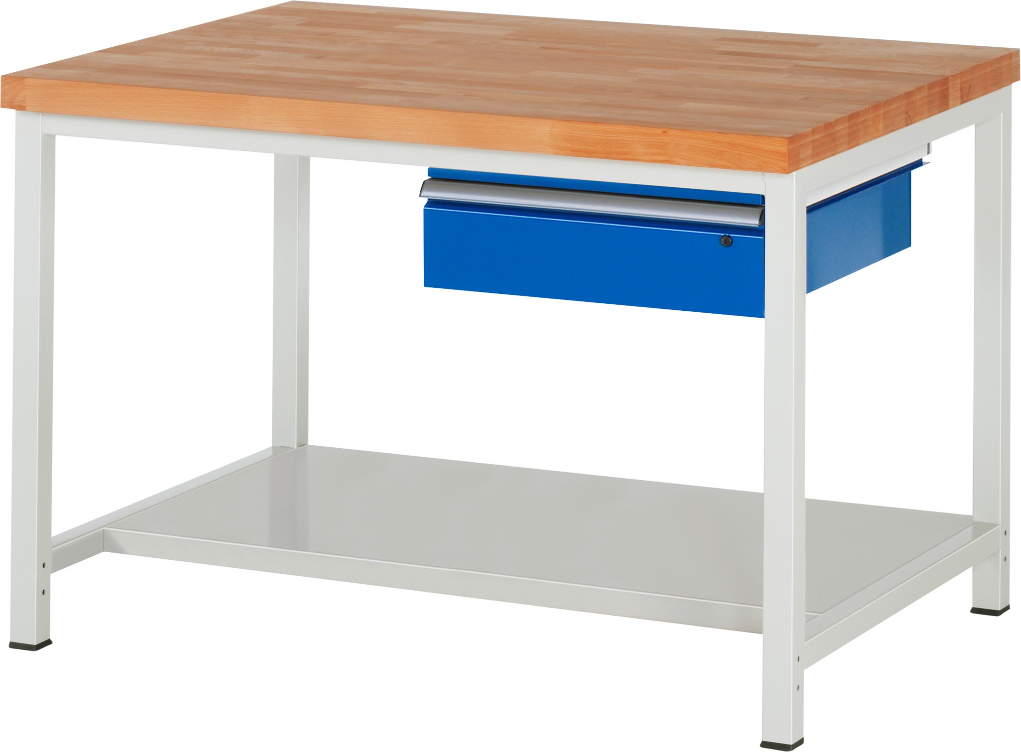 Werkbank verstellbare Höhe, B 1250xT 900xH 840-1040mm, Buche-Massiv-Platte 40mm
