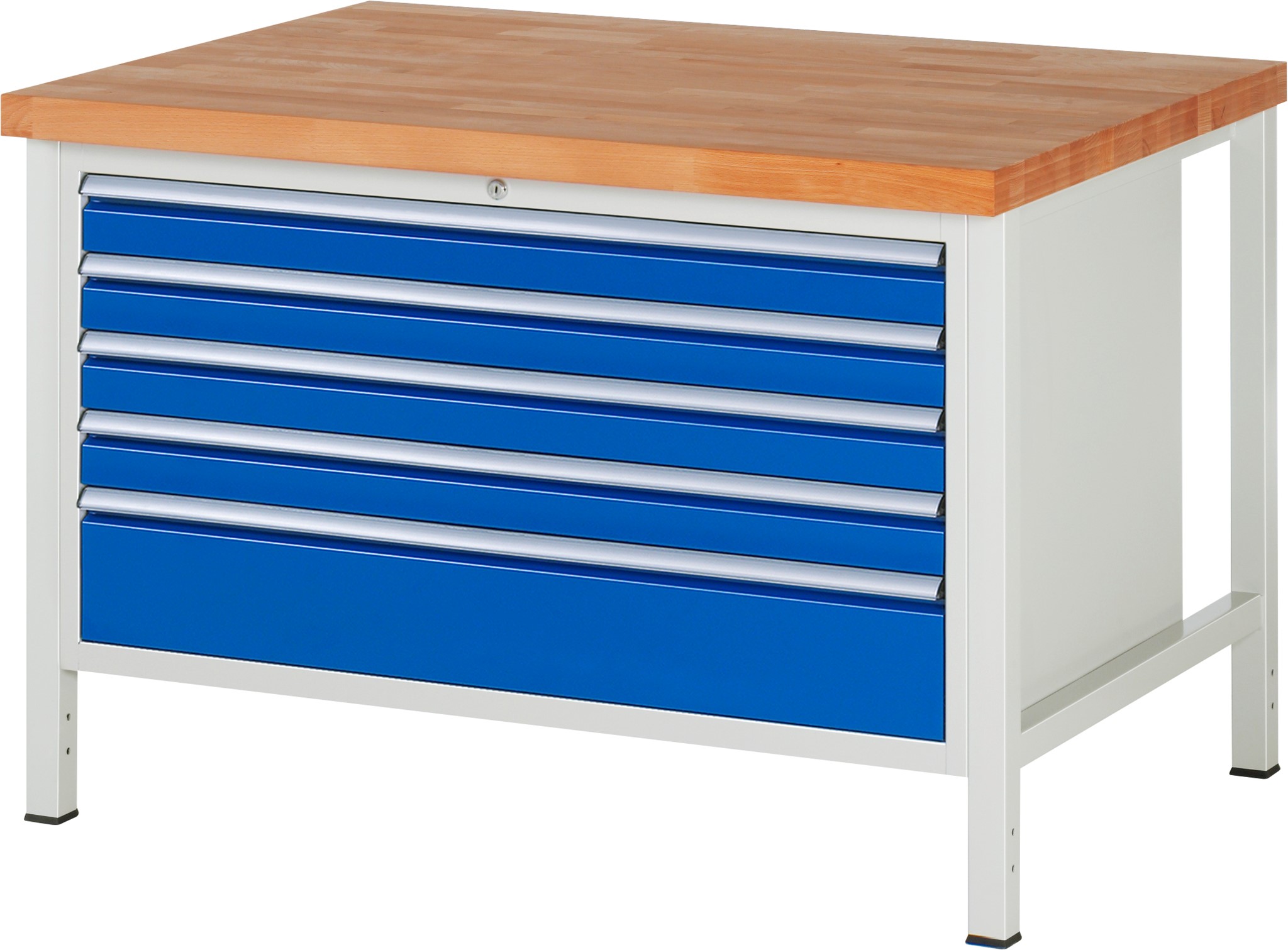 Werkbank Modell 8368, B 1250xT 900xH 840-1040mm, Buche-Massiv-Platte 40mm