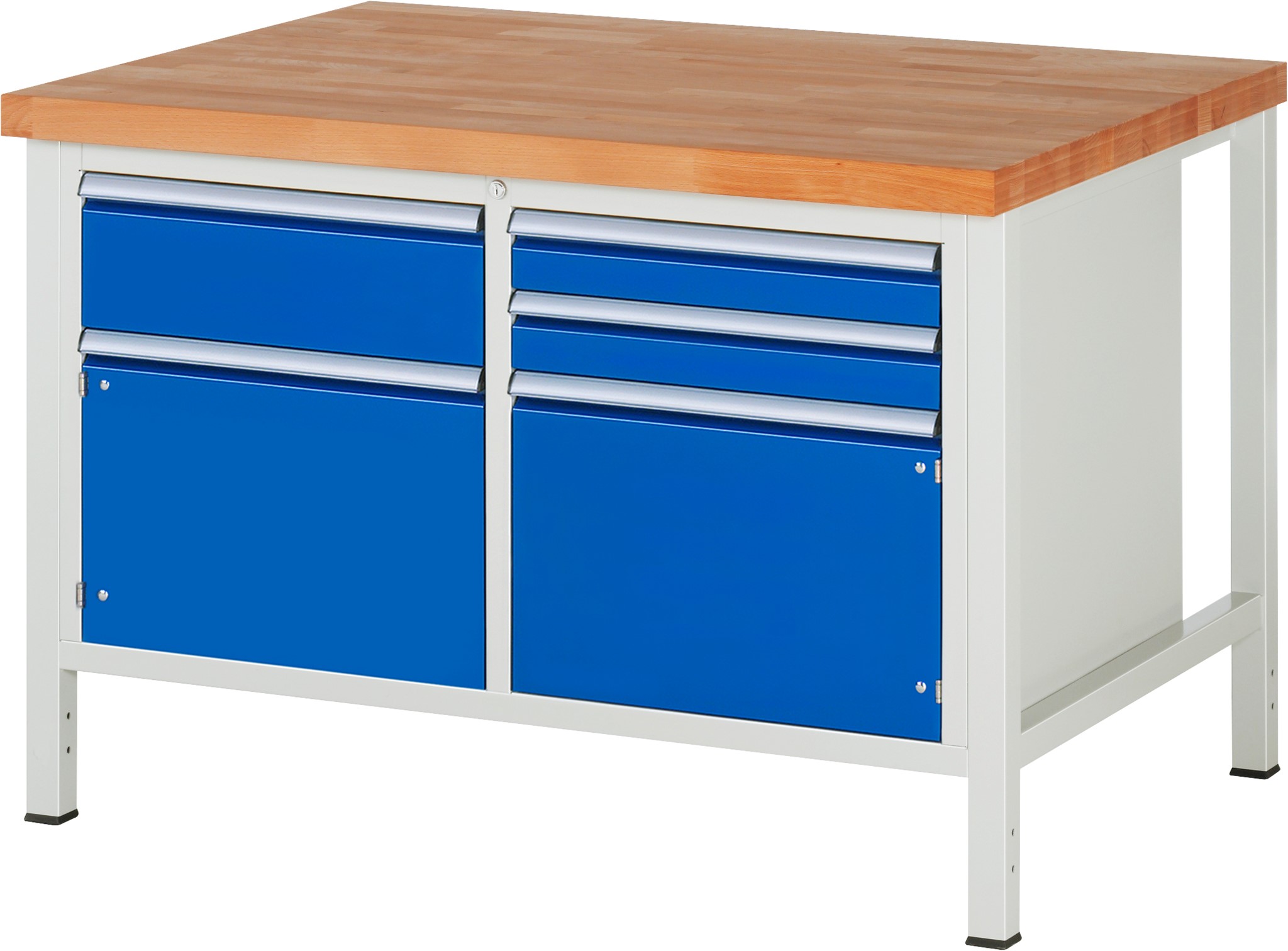 Werkbank Modell 8467, B 1250xT 900xH 840-1040mm, Buche-Massiv-Platte 40mm
