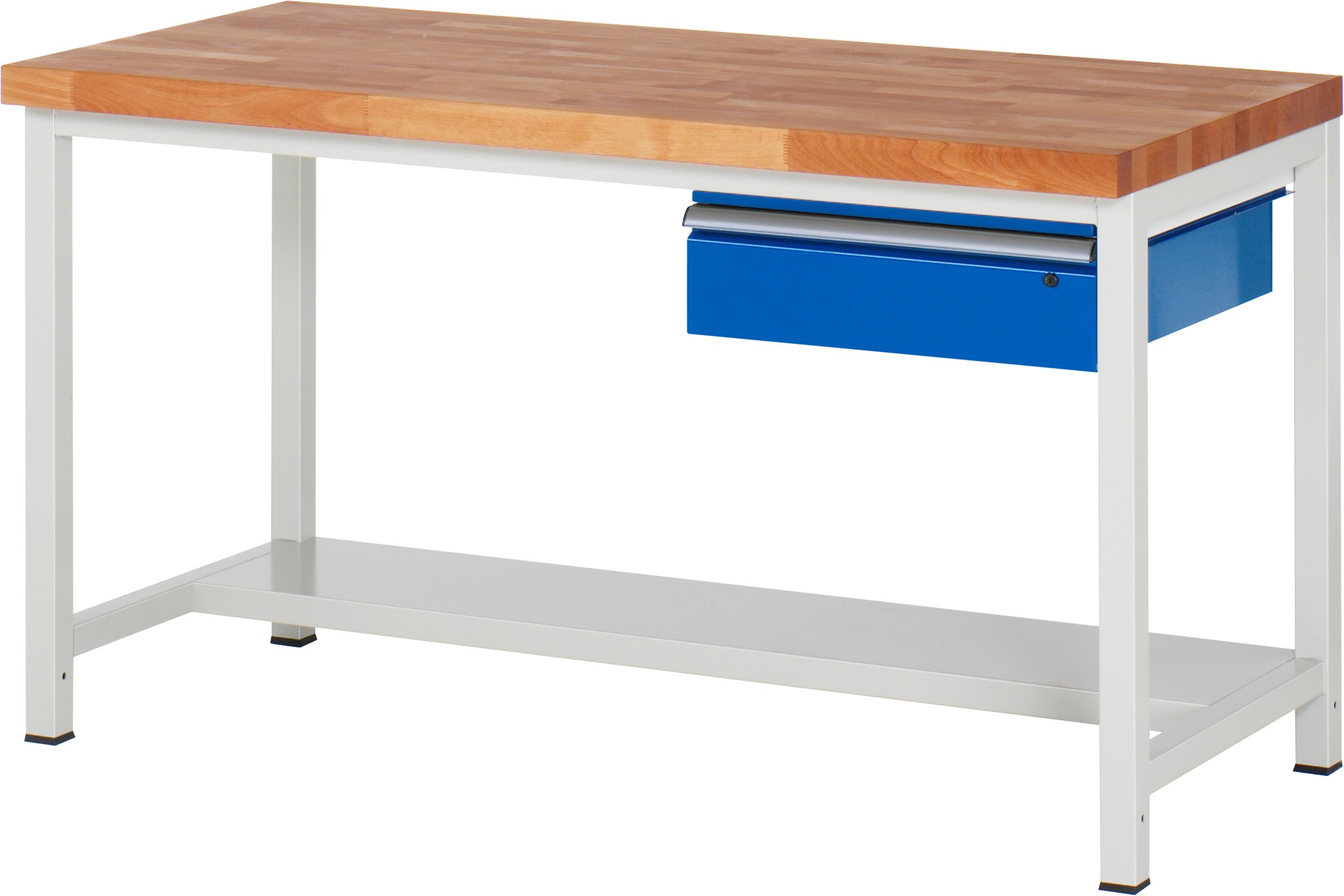 Werkbank verstellbare Höhe, B 1500xT 700xH 840-1040mm, Buche-Massiv-Platte 40mm