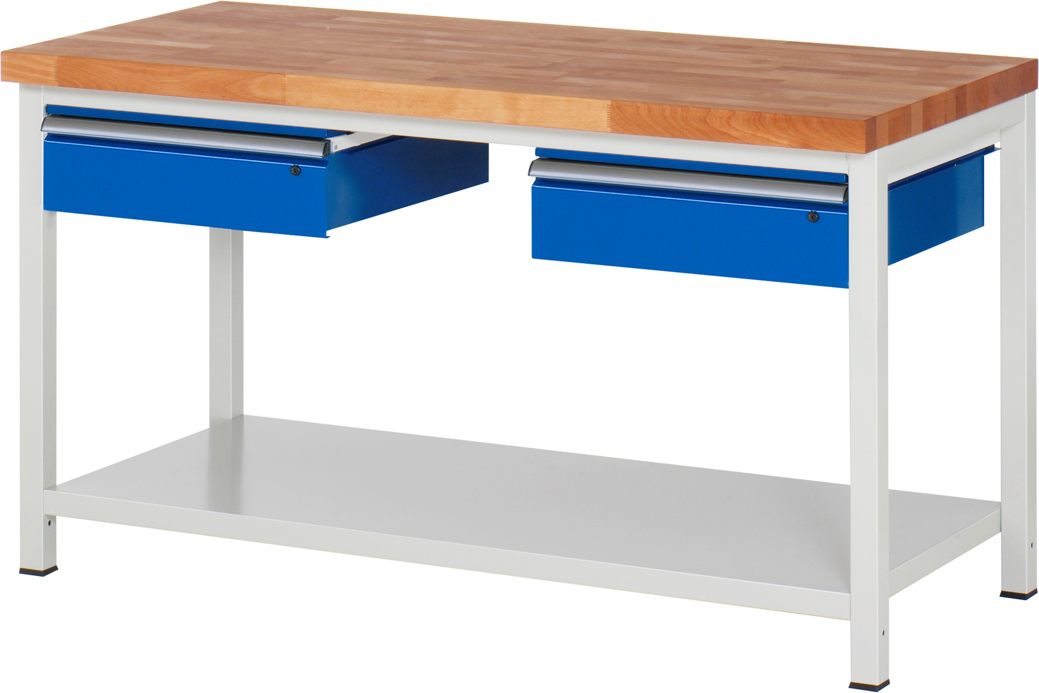Werkbank verstellbare Höhe, B 1500xT 700xH 840-1040mm, Buche-Massiv-Platte 40mm