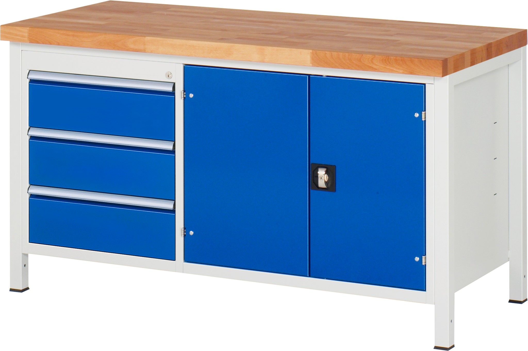 Werkbank Modell 8904, B 1500xT 700xH 840-1040mm, Buche-Massiv-Platte 40mm