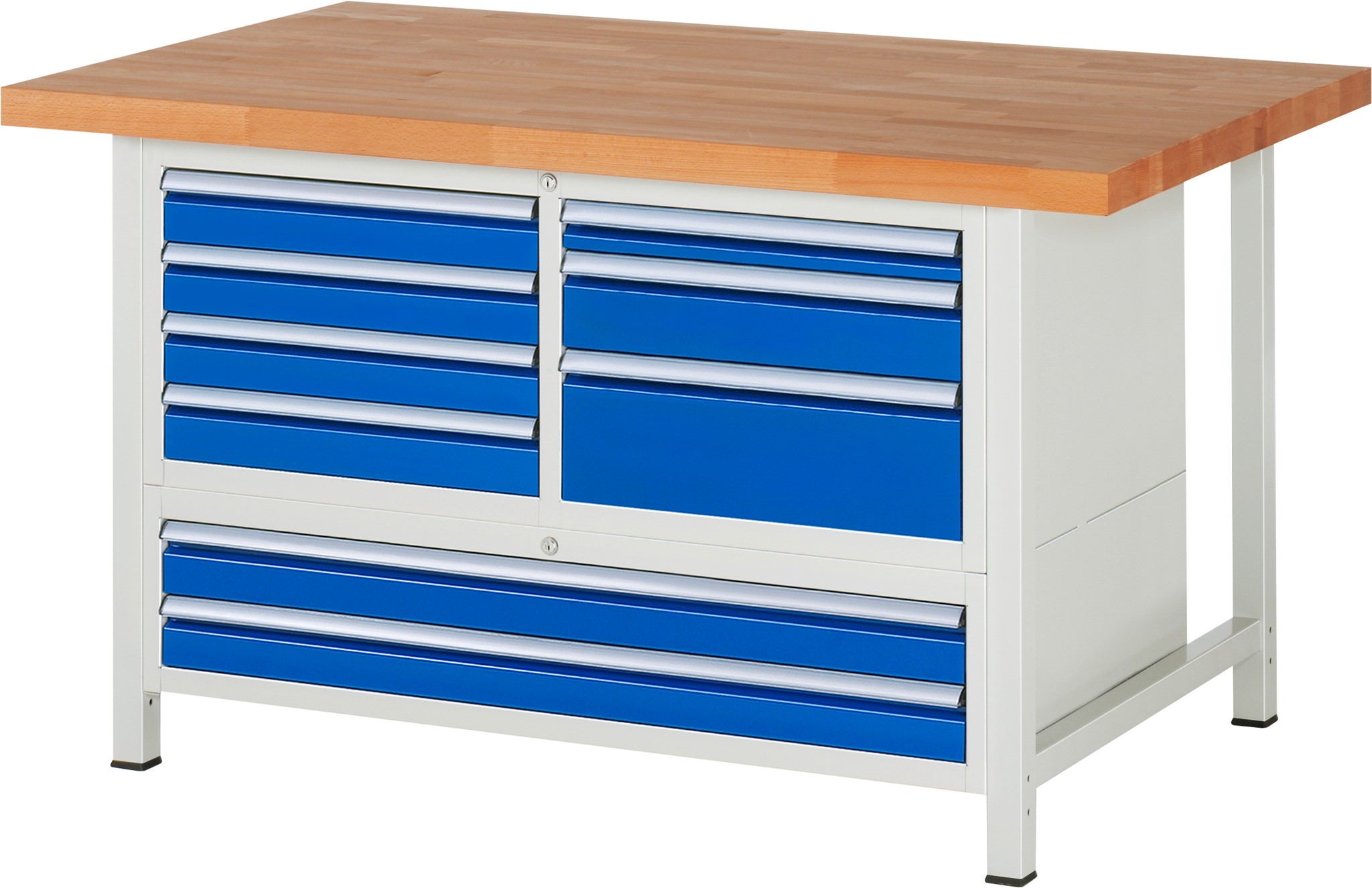 Werkbank Modell 8933, B 1500xT 900xH 840-1040mm, Buche-Massiv-Platte 40mm
