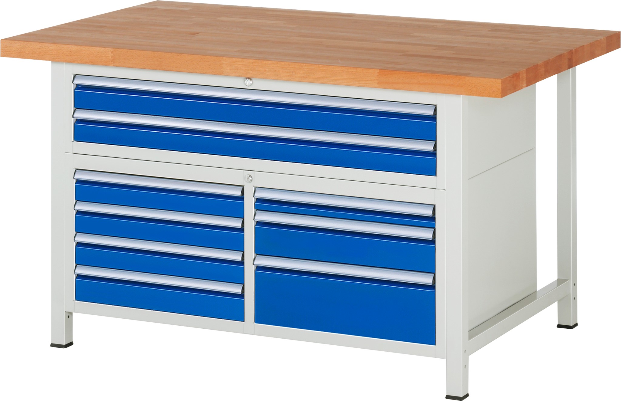 Werkbank Modell 8923, B 1500xT 900xH 840-1040mm, Buche-Massiv-Platte 40mm