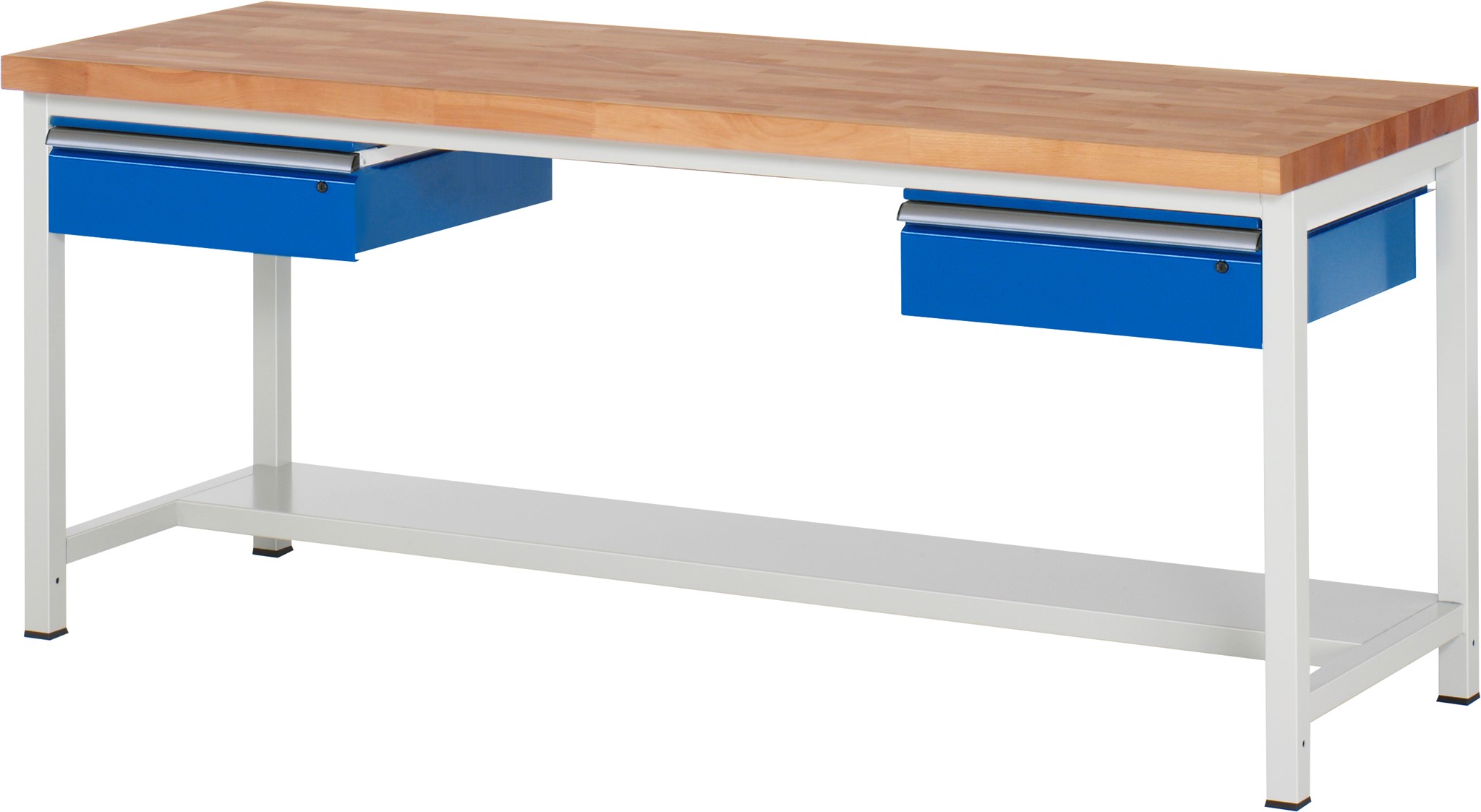 Werkbank verstellbare Höhe, B 2000xT 700xH 840-1040mm, Buche-Massiv-Platte 40mm