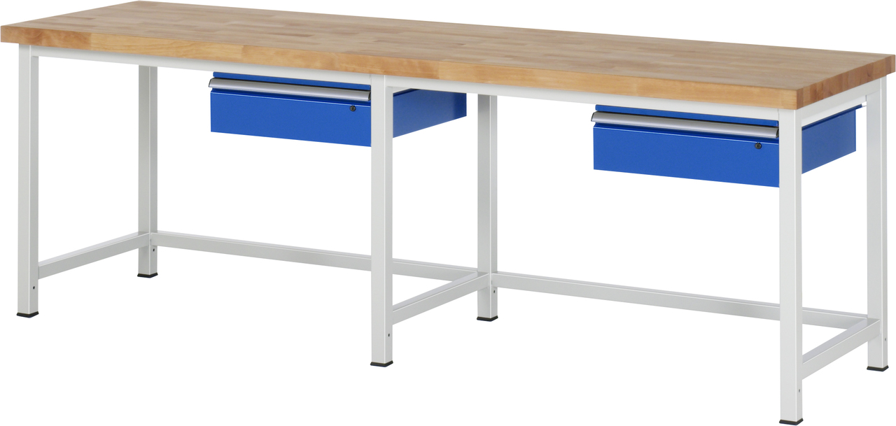 Werkbank fixe Höhe, B 2500xT 700xH 840mm, Buche-Massiv-Platte 40mm