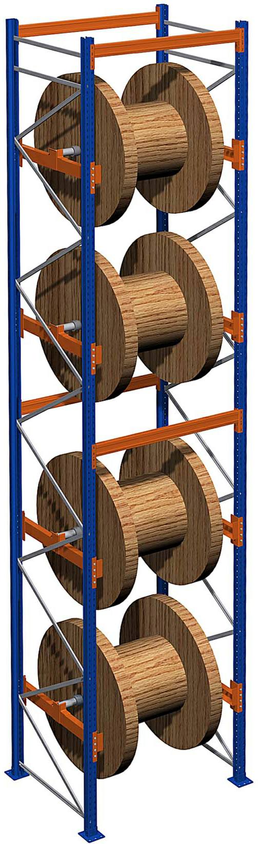 2500x1170x1100 mm HxBxT, Grundfeld Kabeltrommelregal, 2 Wellen mit Blockroll-System