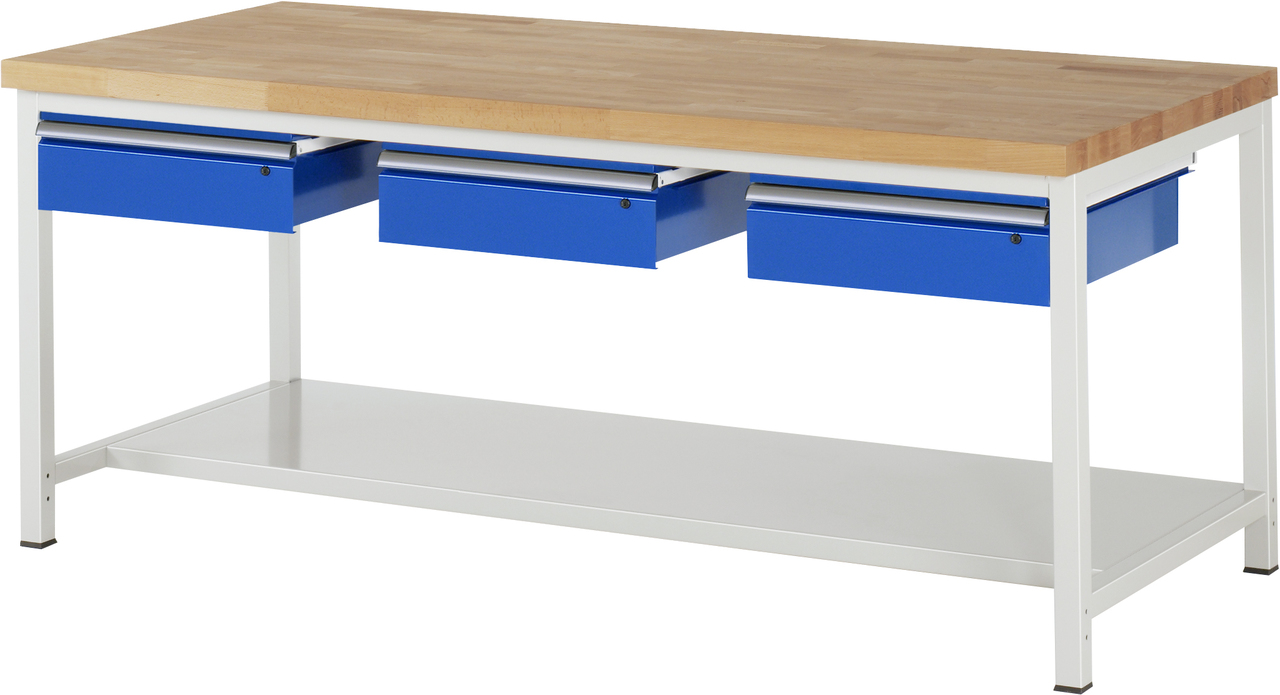 Werkbank Modell 8003, B 2000xT 900xH 840mm, Buche-Massiv-Platte 40mm