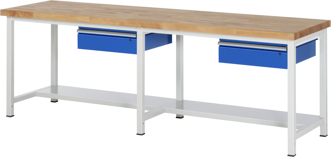 Werkbank fixe Höhe, B 2500xT 900xH 840mm, Buche-Massiv-Platte 40mm