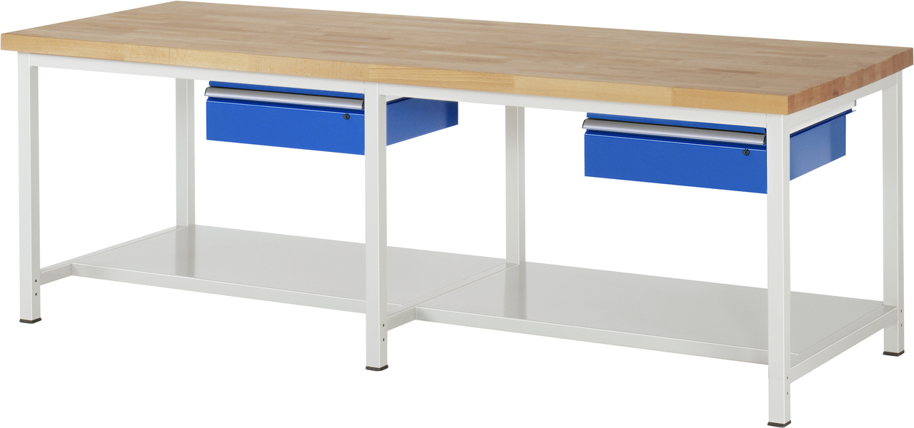Werkbank fixe Höhe, B 2500xT 900xH 840mm, Buche-Massiv-Platte 40mm