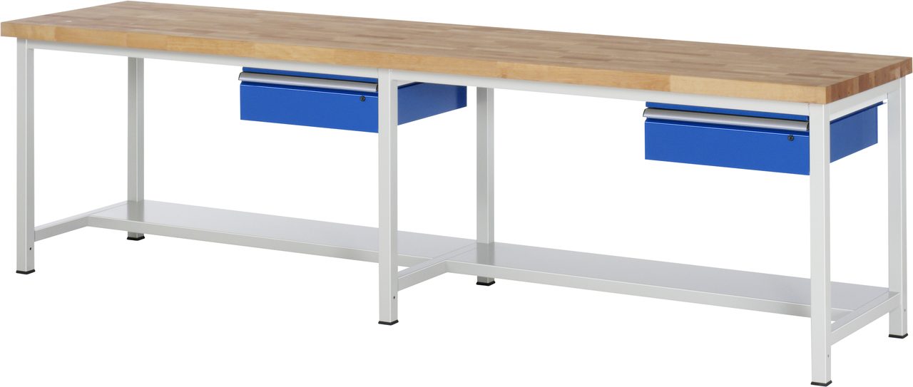 Werkbank verstellbare Höhe, B 3000xT 900xH 840-1040mm, Buche-Massiv-Platte 40mm