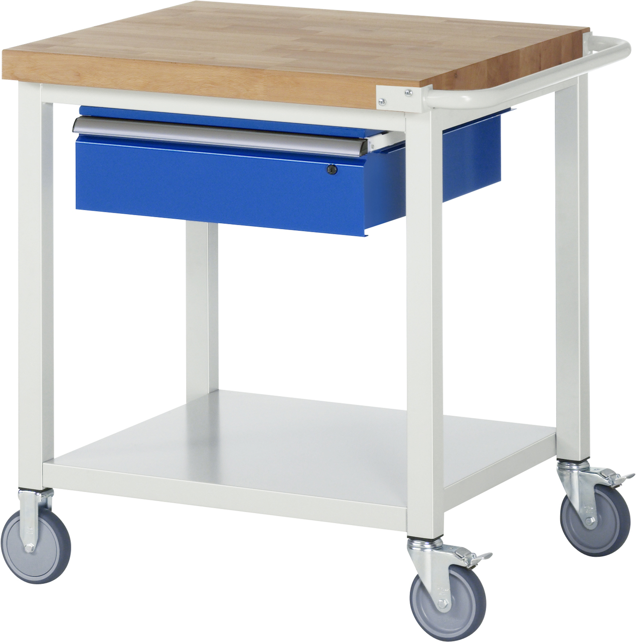 Fahrbare Werkbank, 750 x 700 x 880-1080mm BxTxH, Buche-Massiv-Platte 40mm