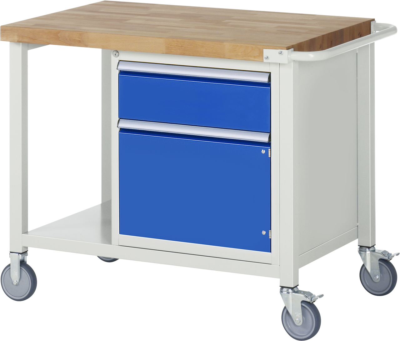 Fahrbare Werkbank Modell 8152, B 1000xT 700xH 880mm, Buche-Massiv-Platte 40mm