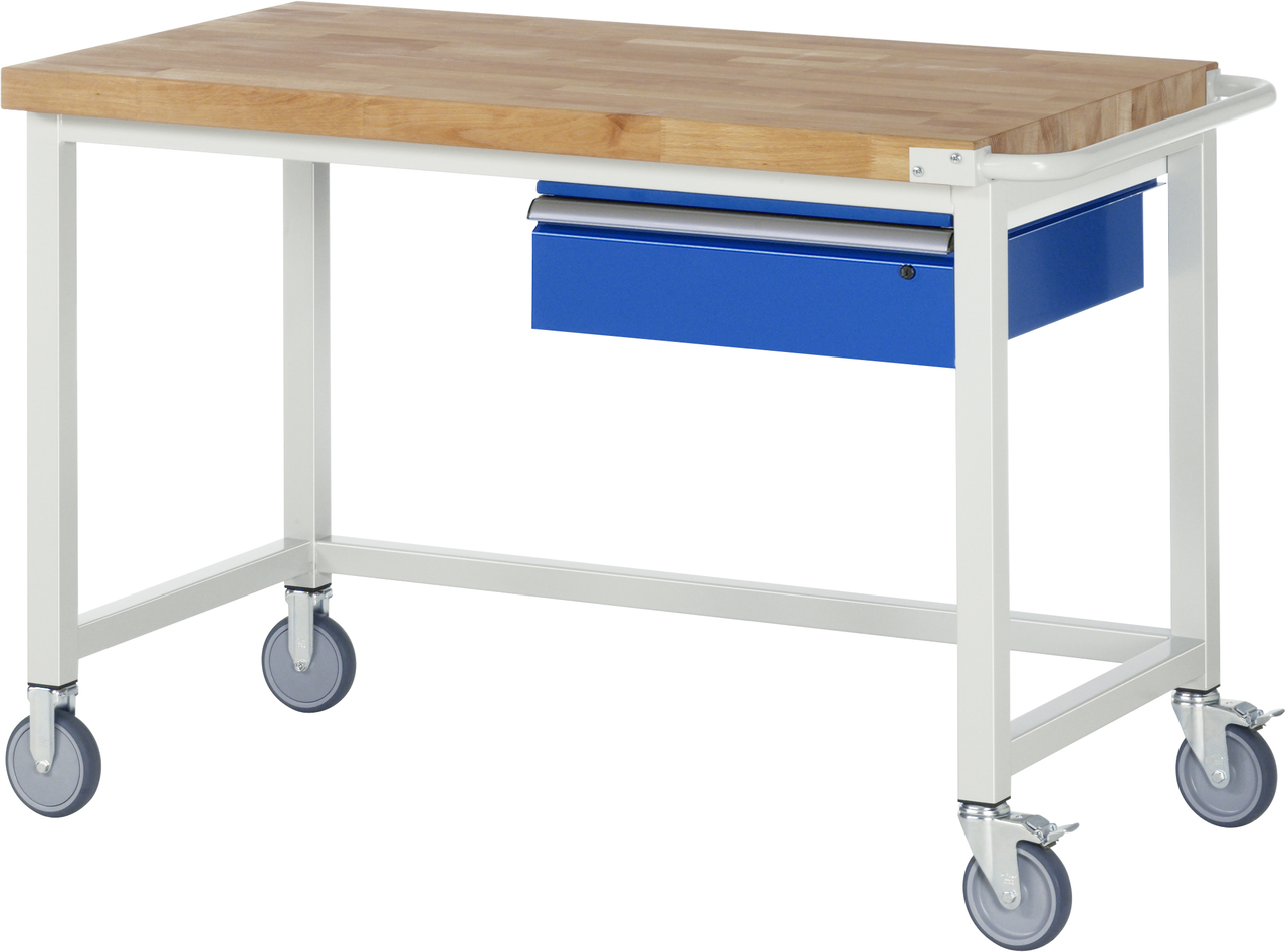 Fahrbare Werkbank Modell 8001, B 1250xT 700xH 880mm, Buche-Massiv-Platte 40mm