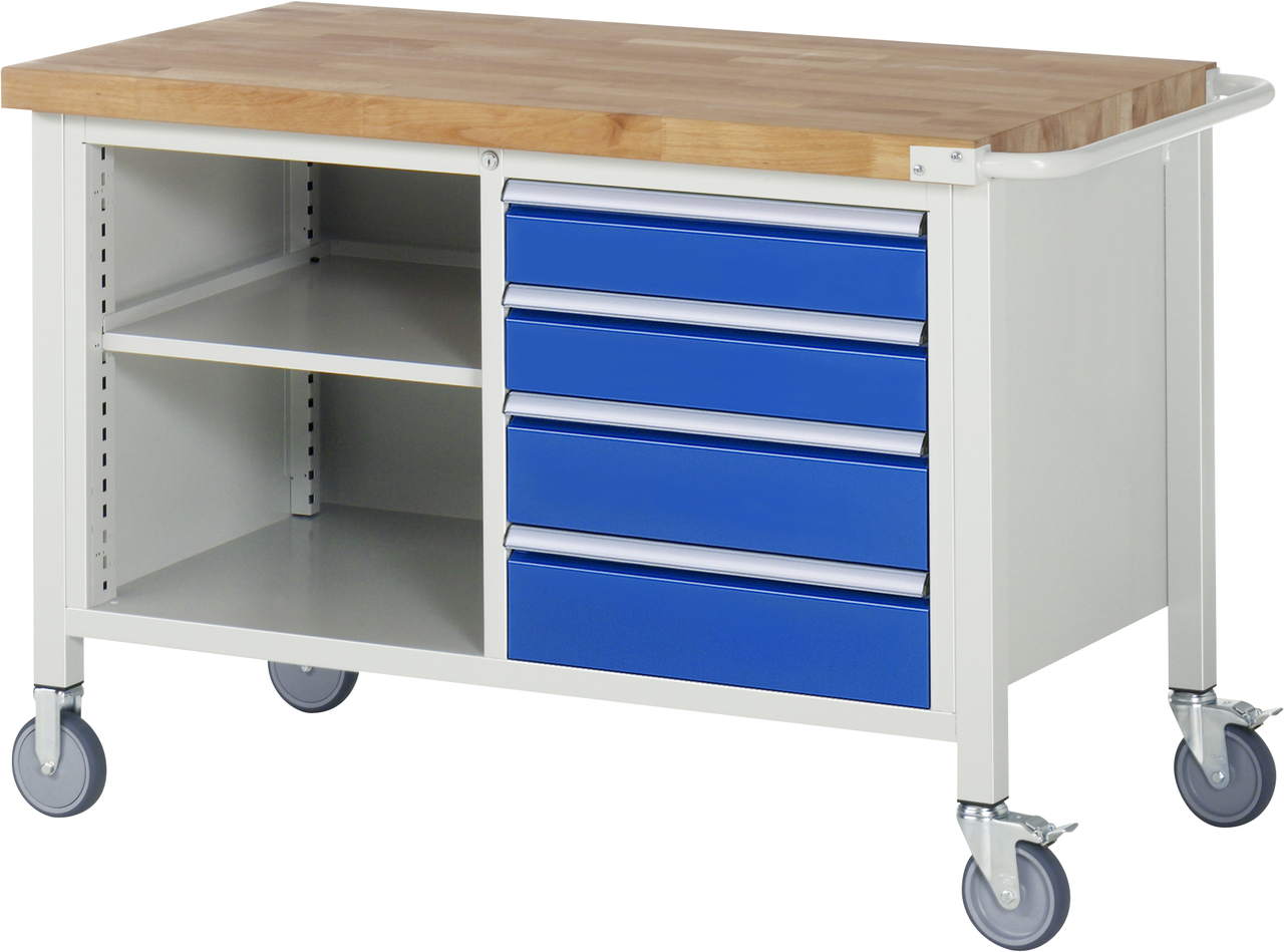 Fahrbare Werkbank Modell 8463, B 1250xT 700xH 880mm, Buche-Massiv-Platte 40mm