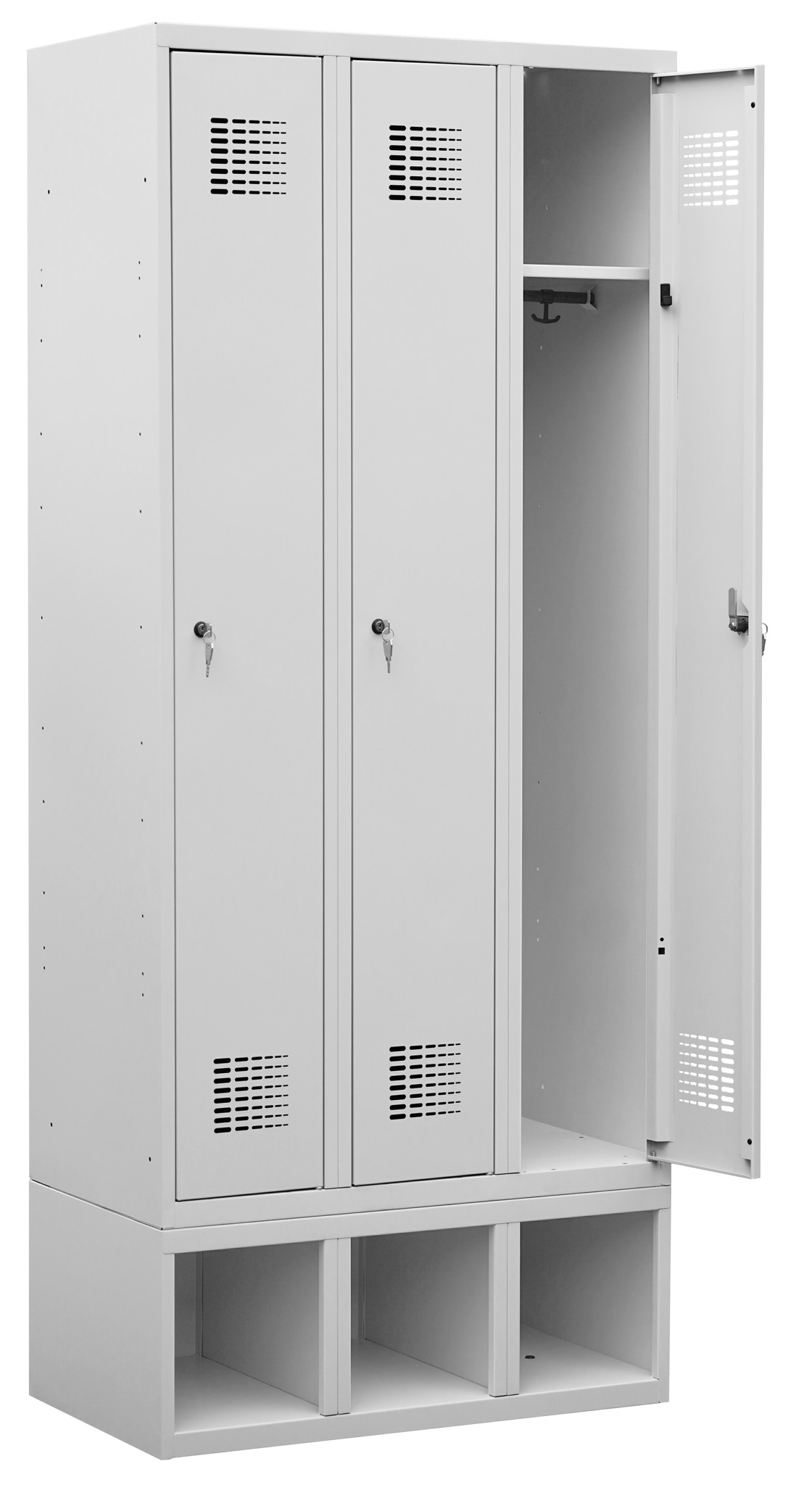 Garderobenschrank auf Schuhfach, 3 Abteile mit 300 mm Abteilbreite ab Lager