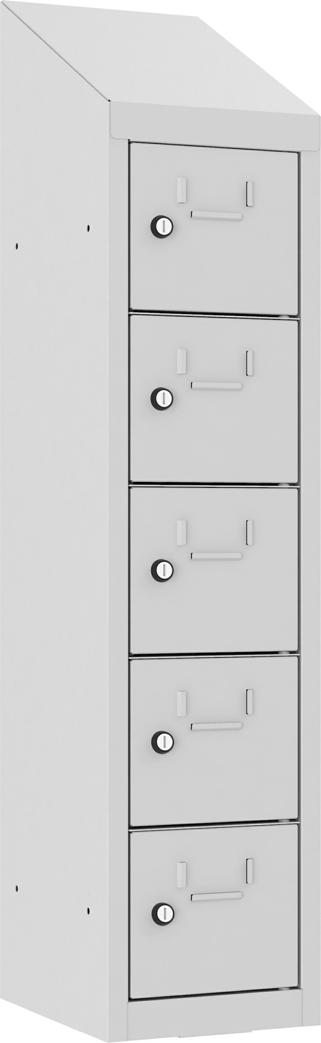 Wandschliessfachschrank mit Schrägdach SUS 215W, 240 mm, 1 Abteil mit 5 Fächer übereinander, Total 5 Fächer