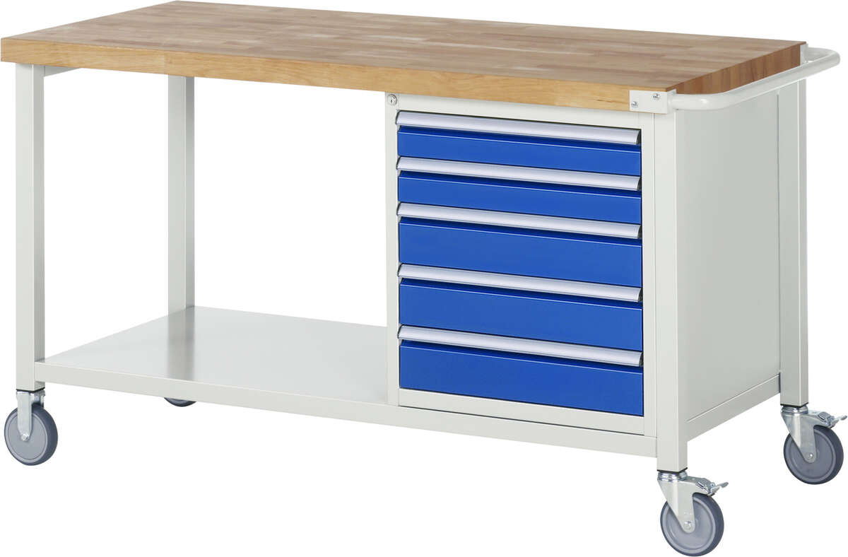 Fahrbare Werkbank Modell 8171, B 1500xT 700xH 880mm, Buche-Massiv-Platte 40mm