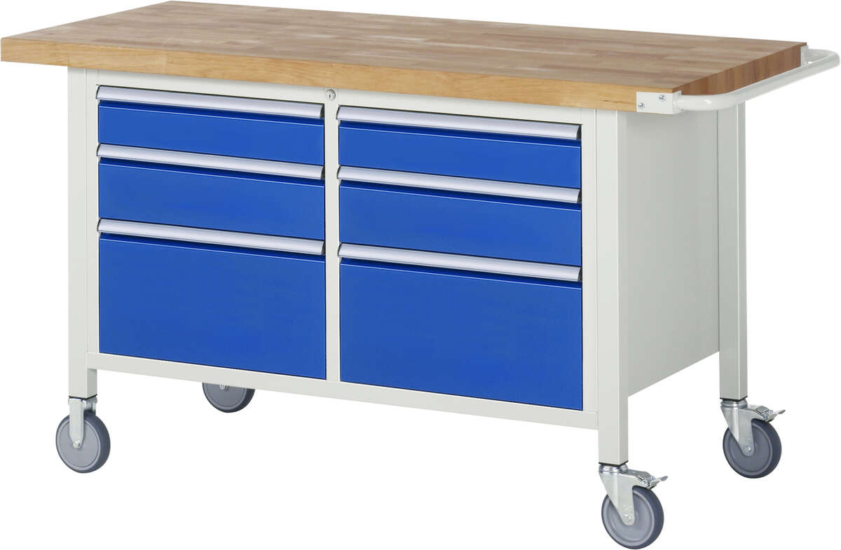 Fahrbare Werkbank Modell 8475, B 1500xT 700xH 880mm, Buche-Massiv-Platte 40mm