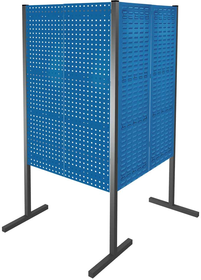Werkzeugwand mit Loch- /Schlitzplatten, Doppelfeld 90° Winkel, Länge 1000 / 1000 mm
