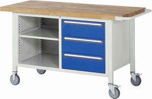 Fahrbare Werkbank Modell 8462, B 1500xT 700xH 880mm, Buche-Massiv-Platte 40mm