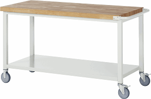 Fahrbare Werkbank Modell 8000, B 1500xT 700xH 880-1080mm, Buche-Massiv-Platte 40mm