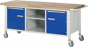 Fahrbare Werkbank Modell 8561, B 2000xT 700xH 880mm, Buche-Massiv-Platte 40mm