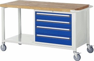 Fahrbare Werkbank Modell 8262, B 1500xT 700xH 880mm, Buche-Massiv-Platte 40mm